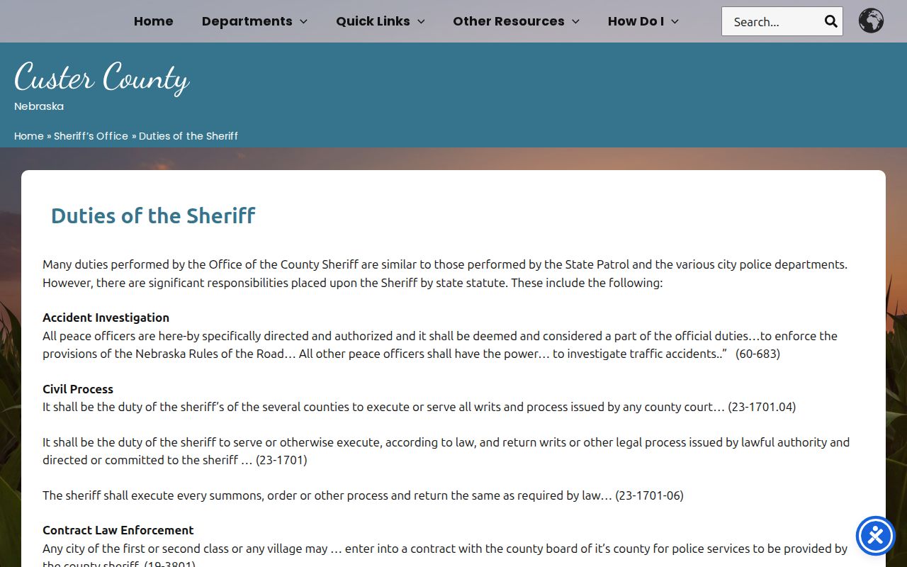 Custer County Sheriff legal process information