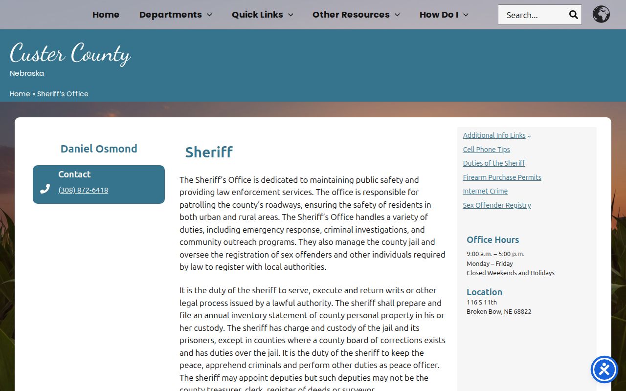 Official Custer County Sheriff office page