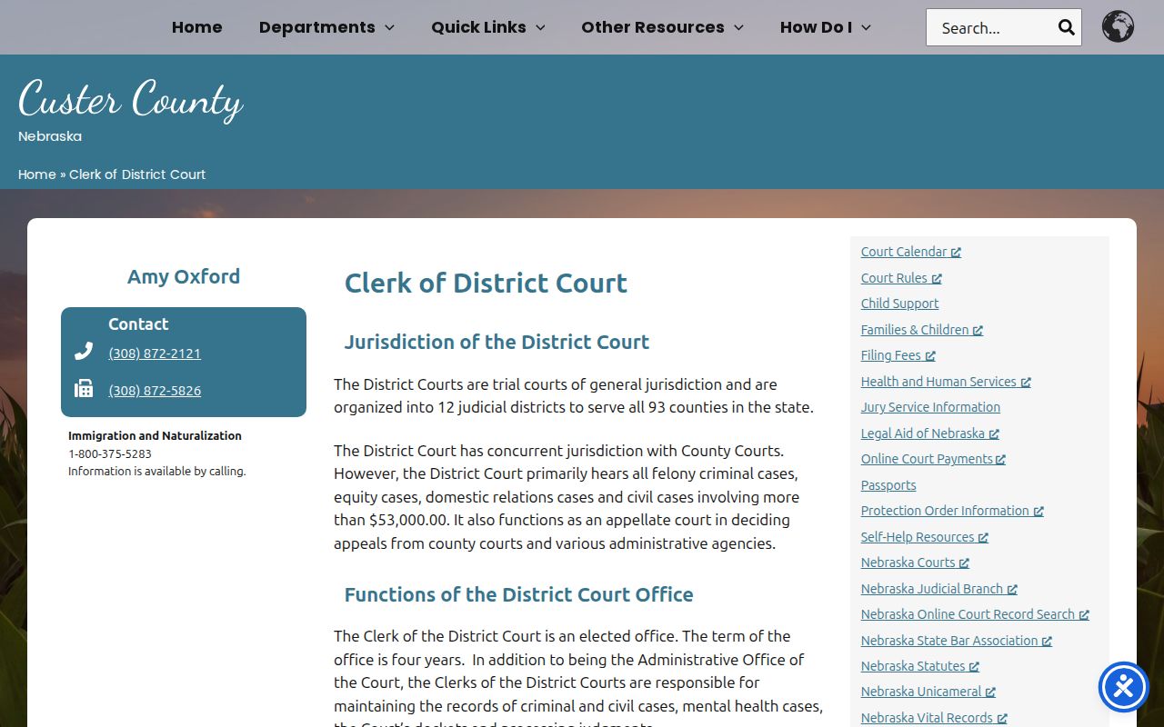Custer District Court local records page