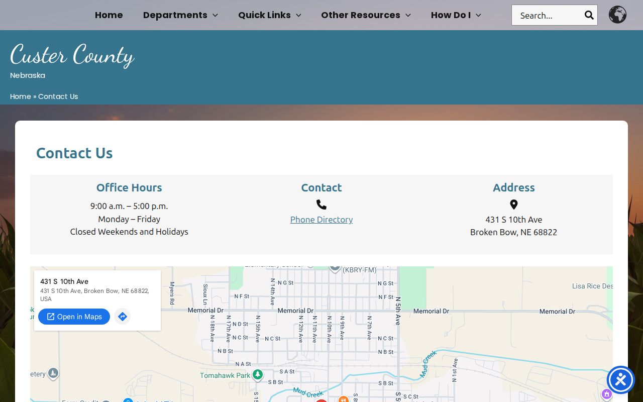Custer County official general office contact page